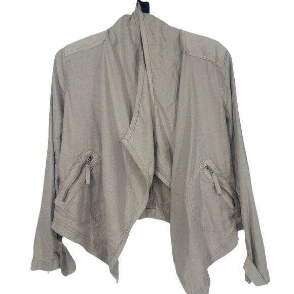 Anthropologie Gray Draped Utility Jacket XS Linen Suede Zip Pockets - Picture 2 of 7